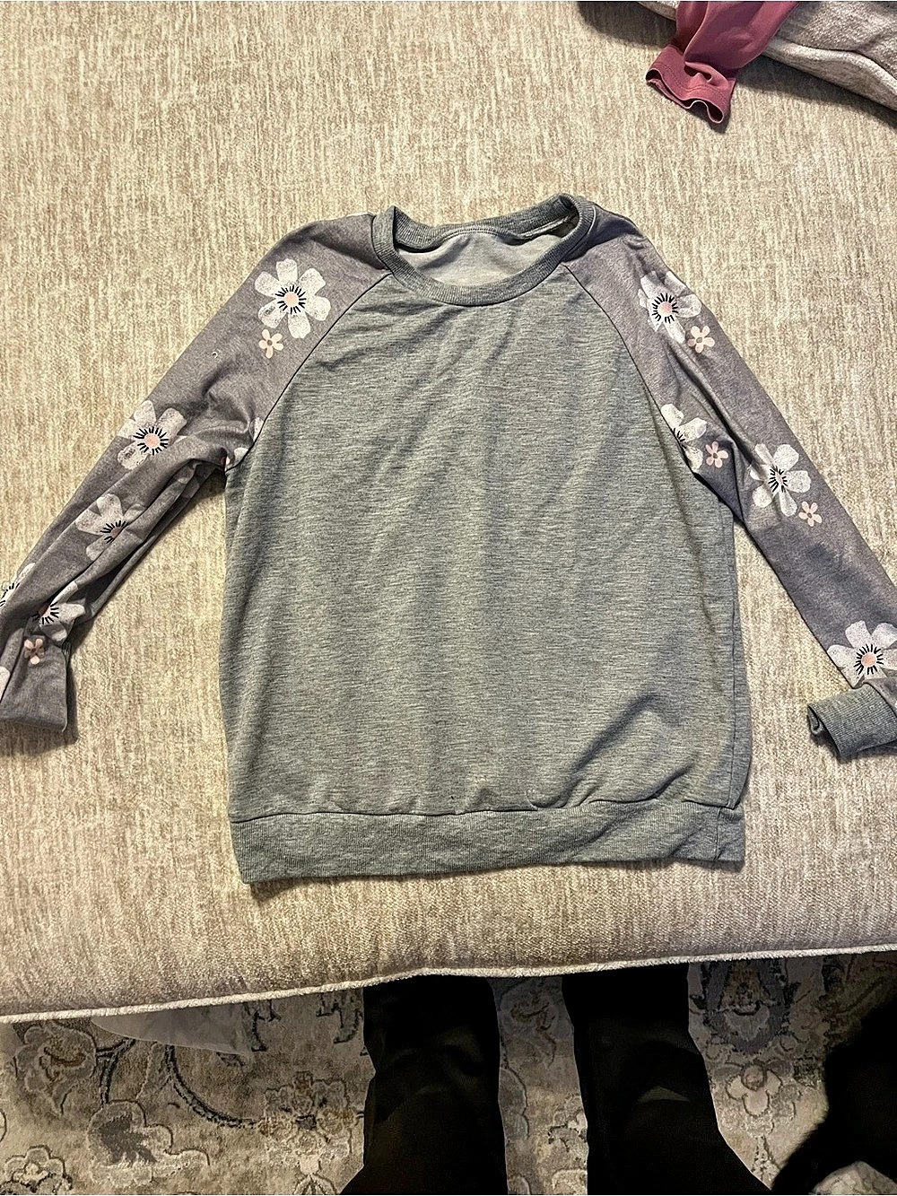 SHEIN LUNE Women's Grey Floral Print Raglan Sleeve Sweatshirt Medium